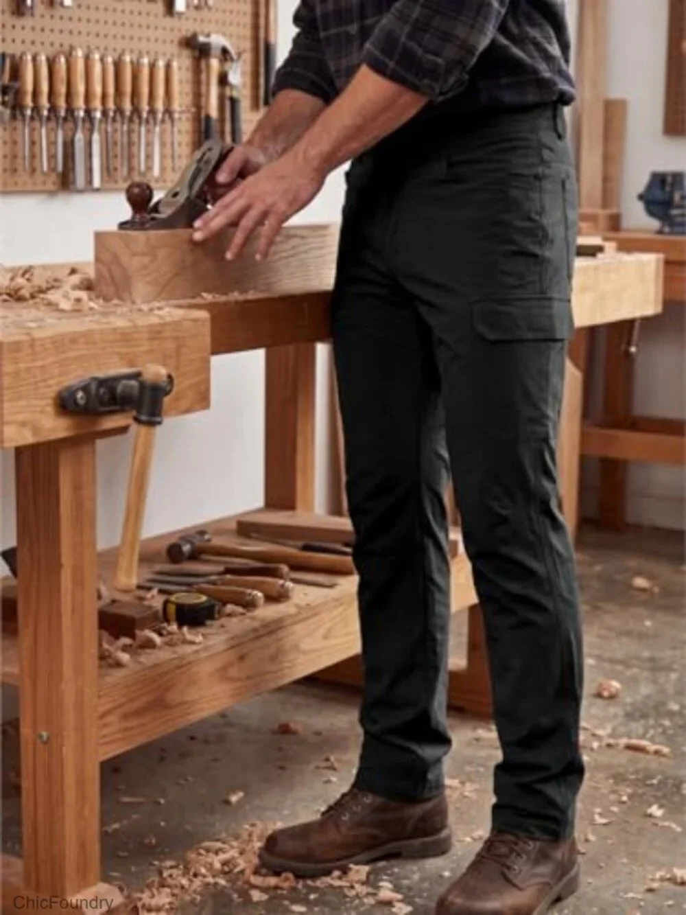 Men's Lightweight Stretch Cargo Work Pants, Water Resistant & Windproof with 8